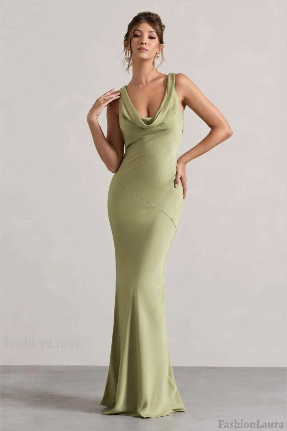 Satin Cowl Neck Fishtail Party Dress