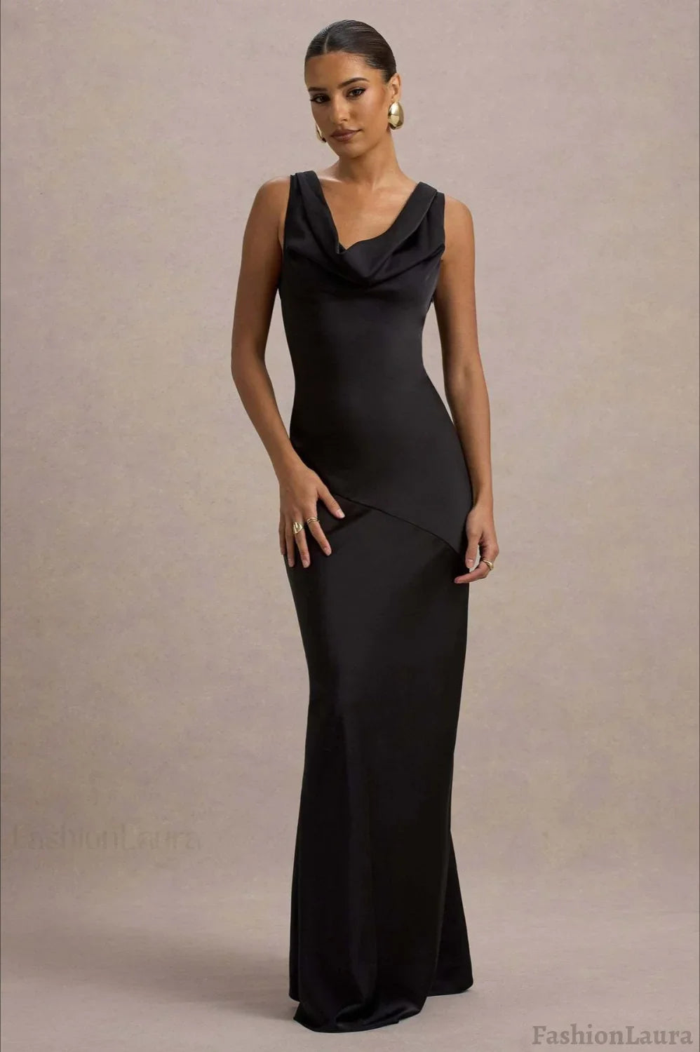 Satin Cowl Neck Fishtail Party Dress
