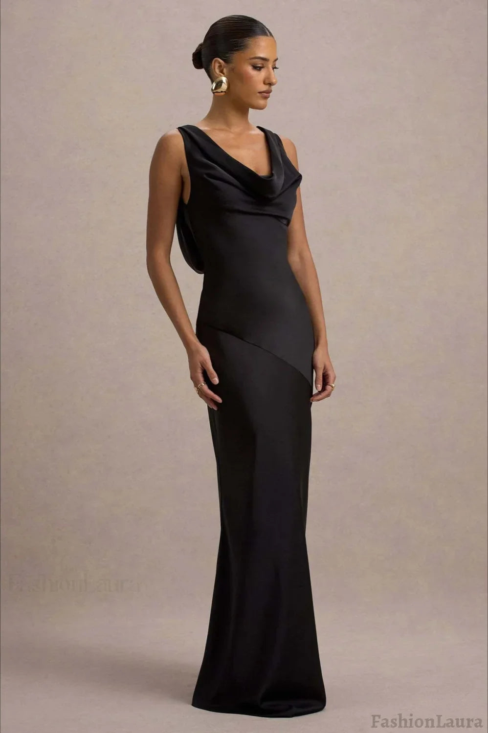 Satin Cowl Neck Fishtail Party Dress