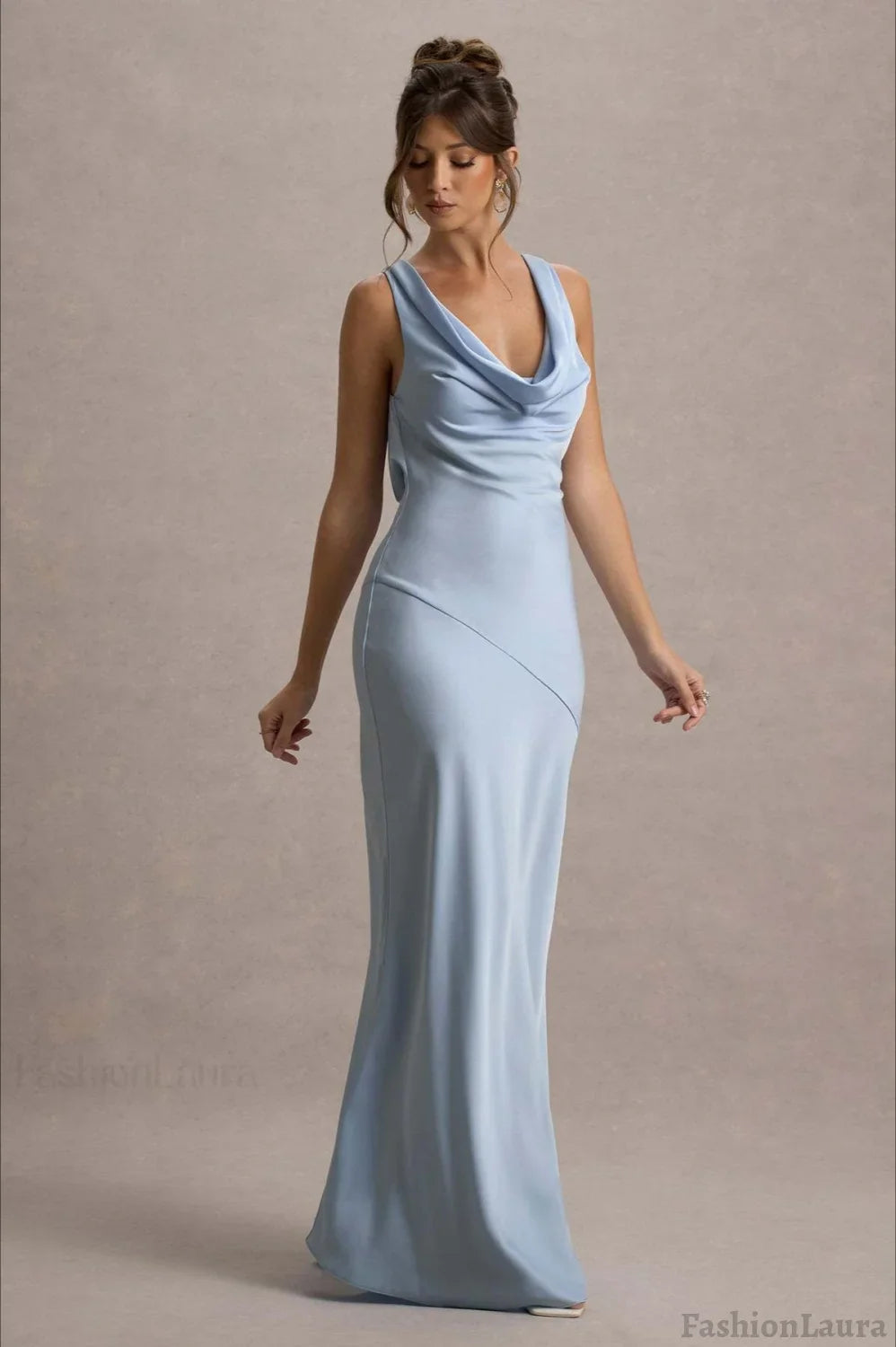 Satin Cowl Neck Fishtail Party Dress