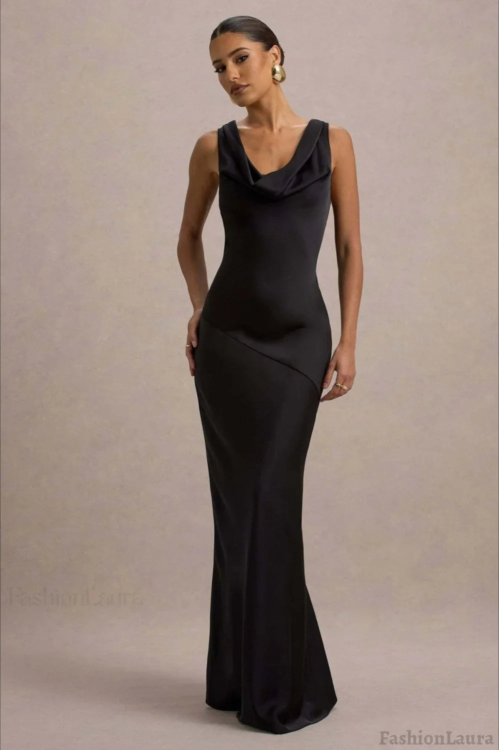 Satin Cowl Neck Fishtail Party Dress