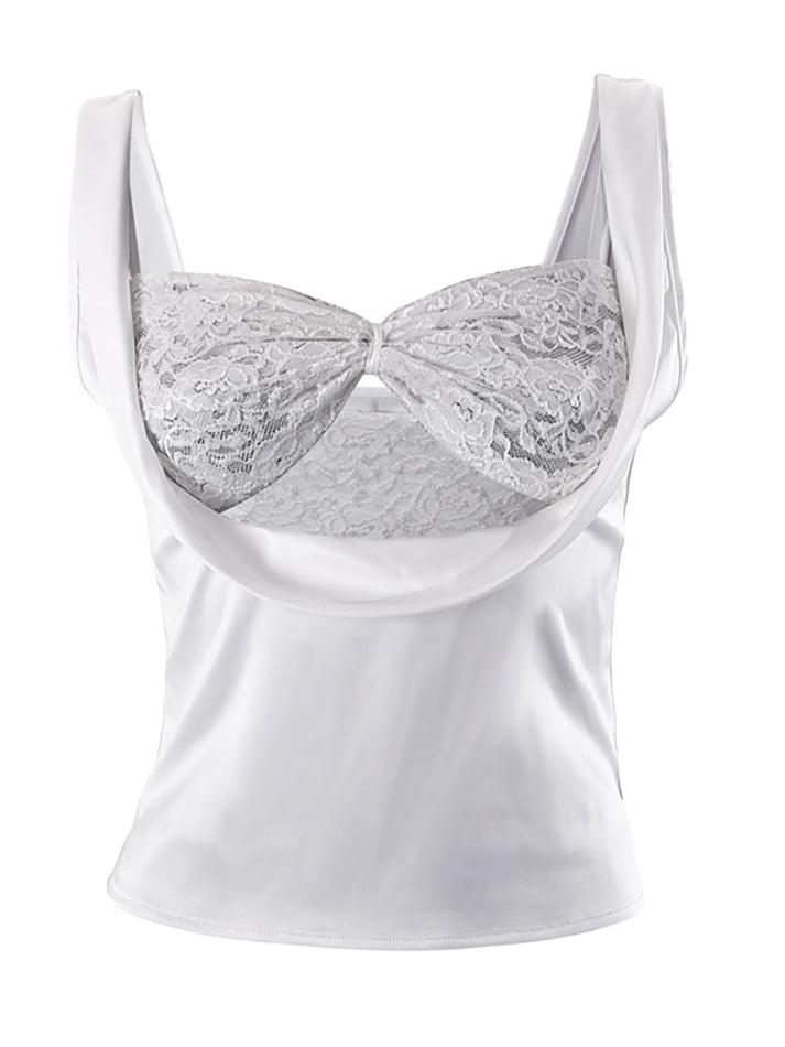 Satin Draped Cowl Neck Lace Bralette Layered Tank Top 23
