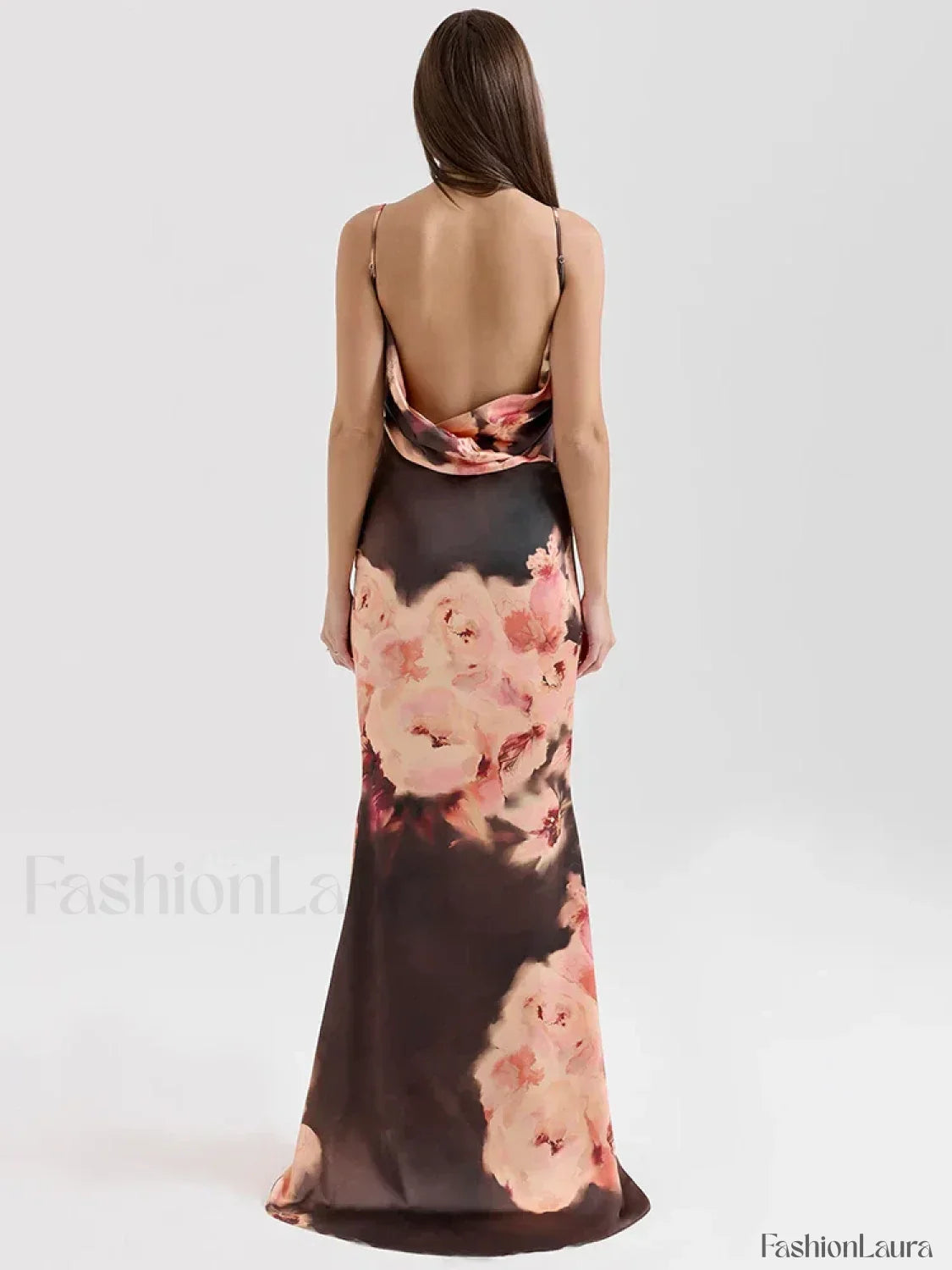 Satin Floral Spaghetti Maxi Dress
