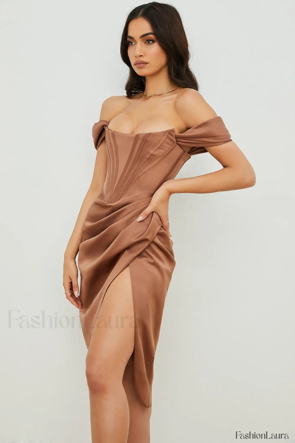 Satin Off Stylish Shoulder Dress