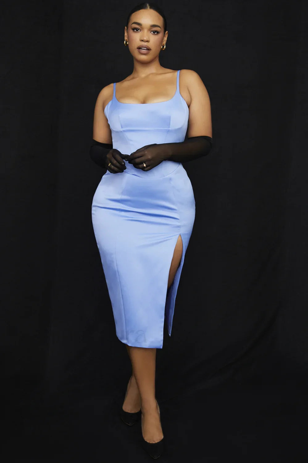 Satin Pleated Stylish Corset Midi Dress