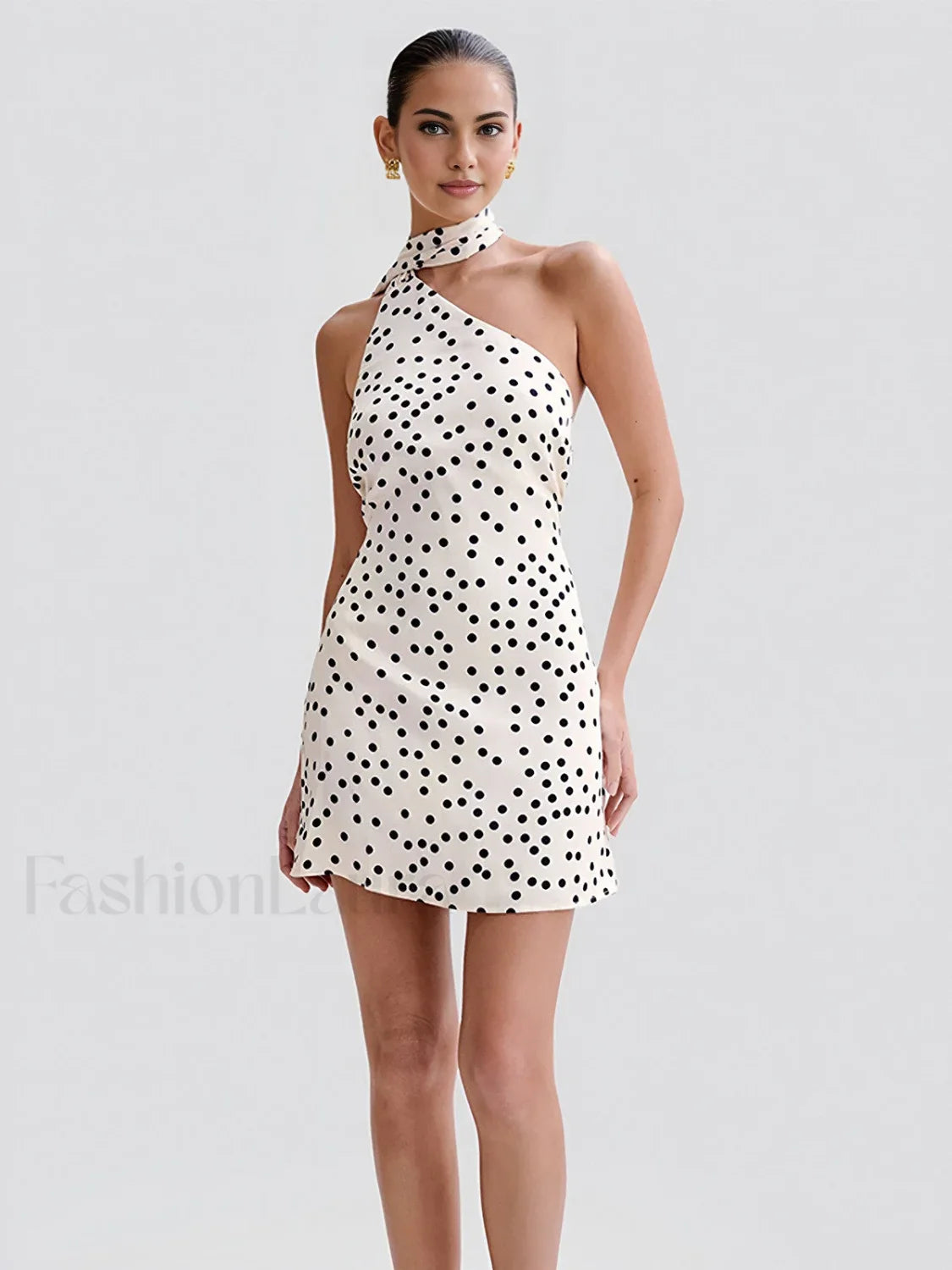 Satin Polka Dot Asymmetrical Dress