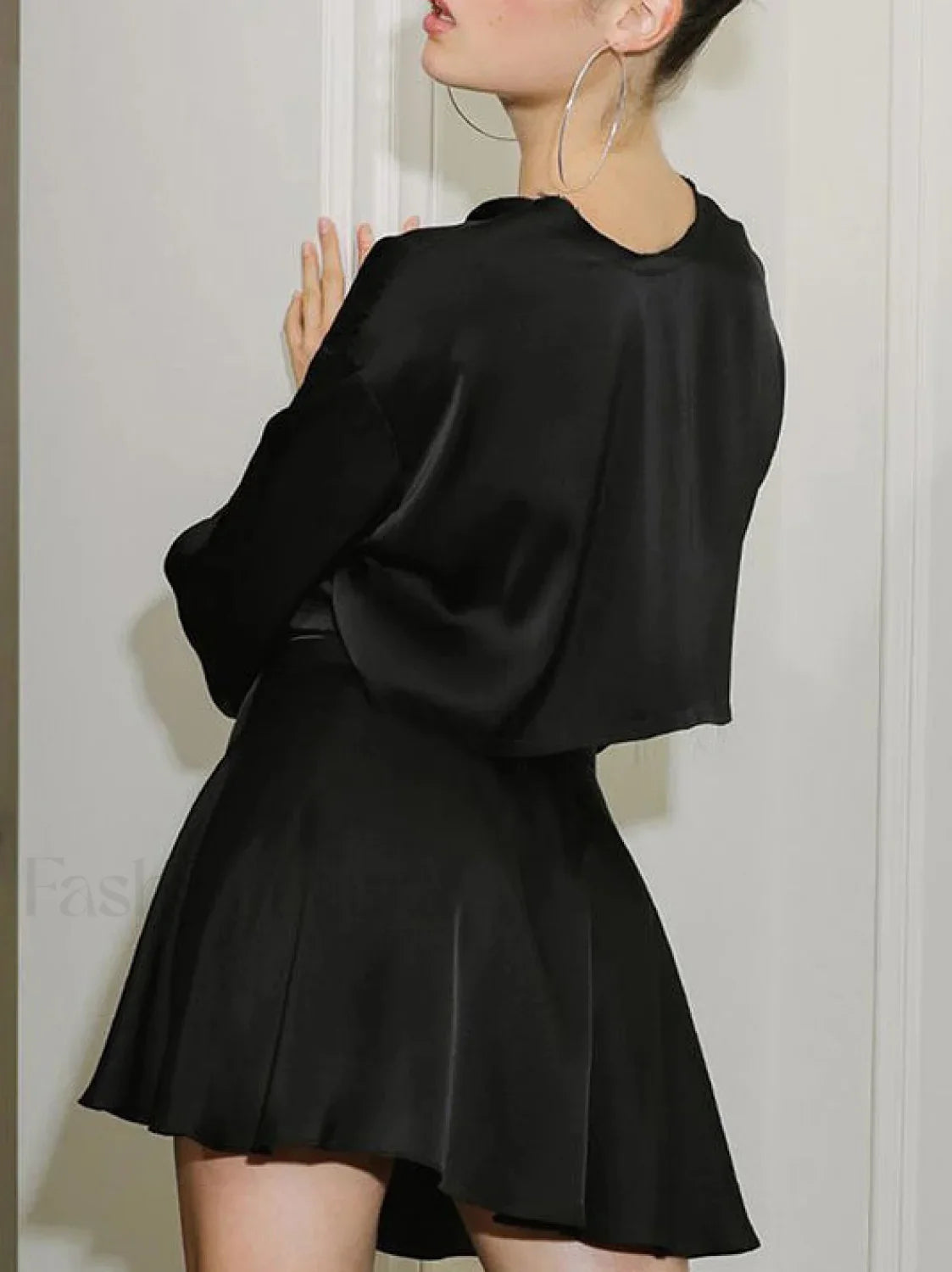 Satin Raw Hem Tied Modern Two Piece Skirt Set