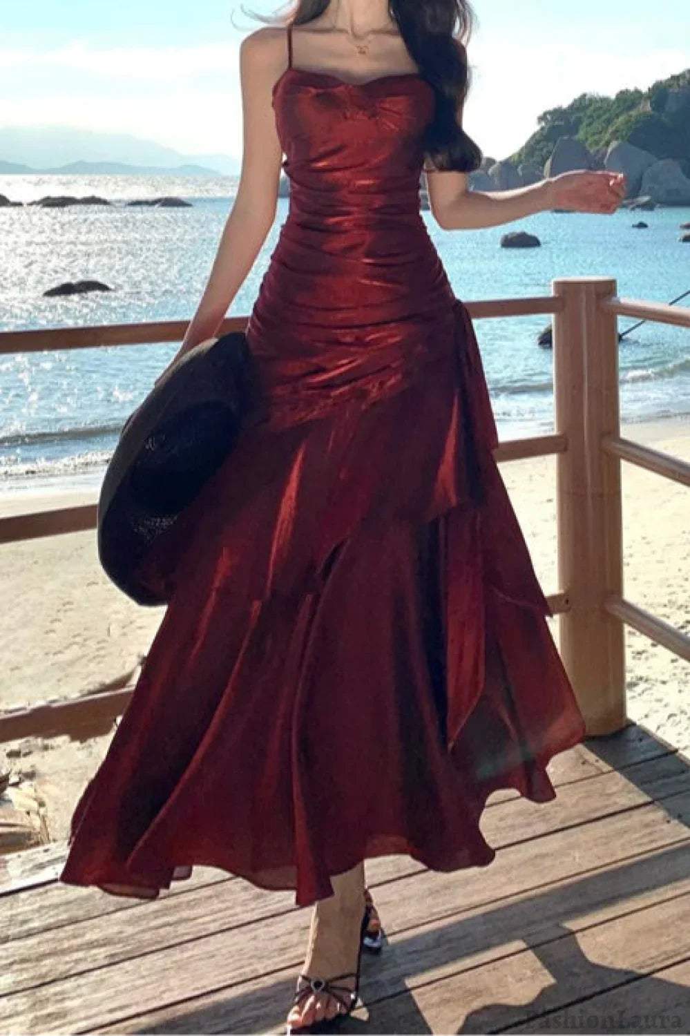 Satin Ruffle Trim Party Dress