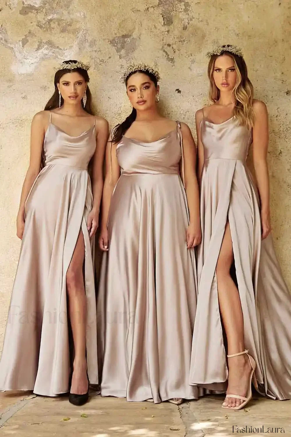 Satin Spaghetti A-Line Pink Maxi Dress