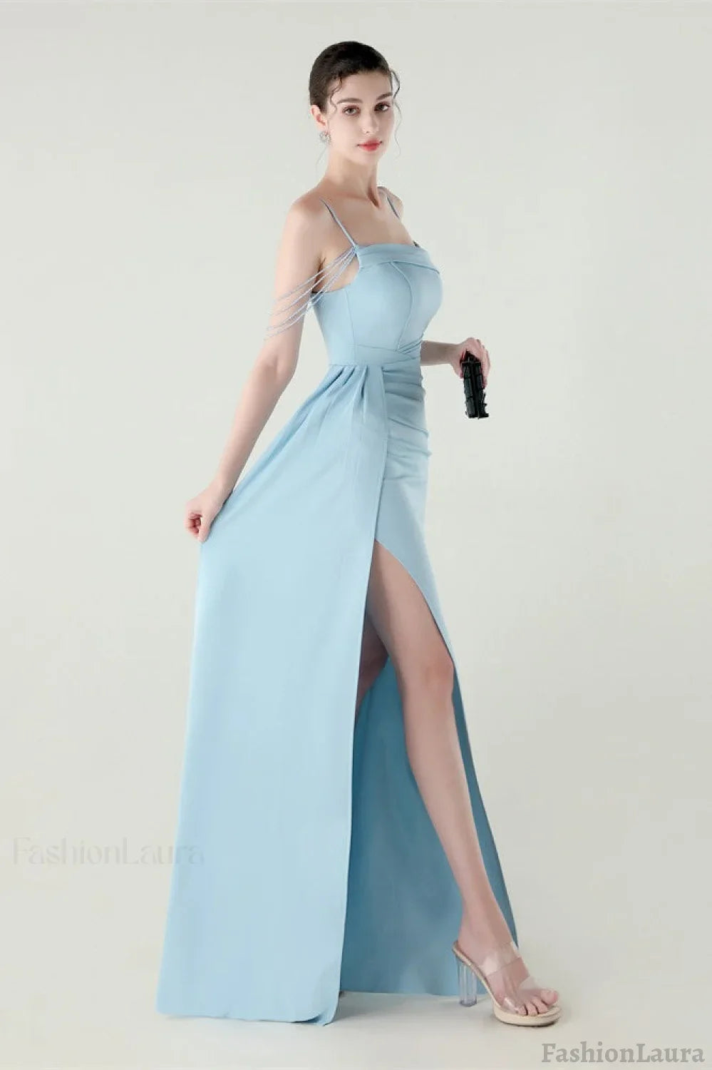 Satin Spaghetti Strap Mermaid Party Dress Blue / S