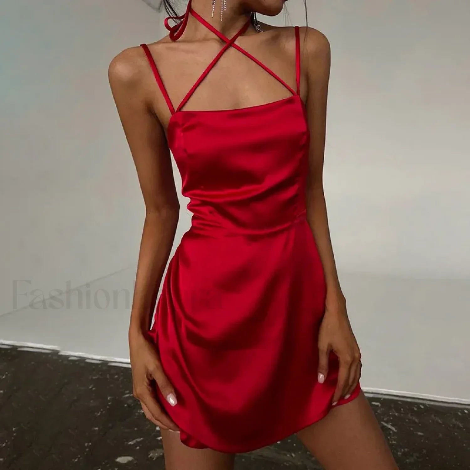 Satin Strap Backless Mini Dress