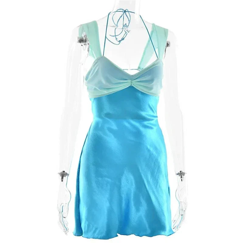 Satin Halter Neck Twist Front Backless Mini Dress 6