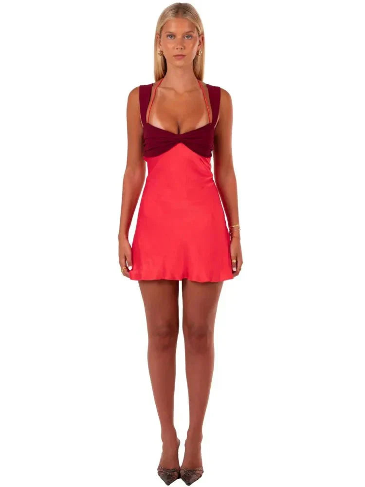 Satin Halter Neck Twist Front Backless Mini Dress 4