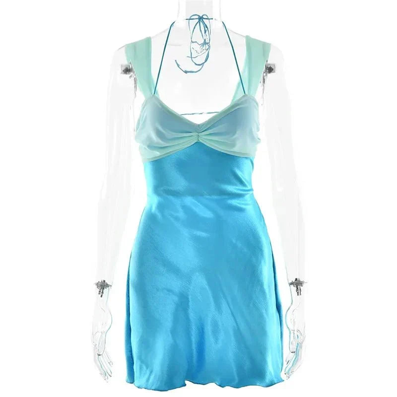 Satin Halter Neck Twist Front Backless Mini Dress 5