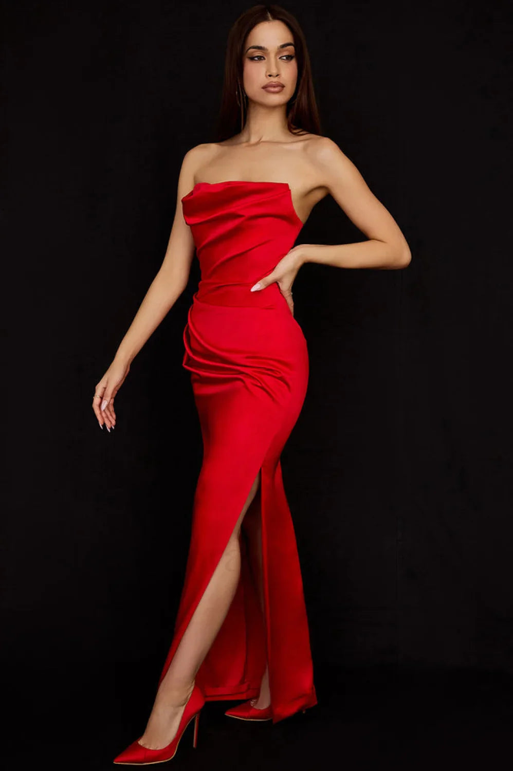 Satin Strapless Stylish Corset Maxi Dress