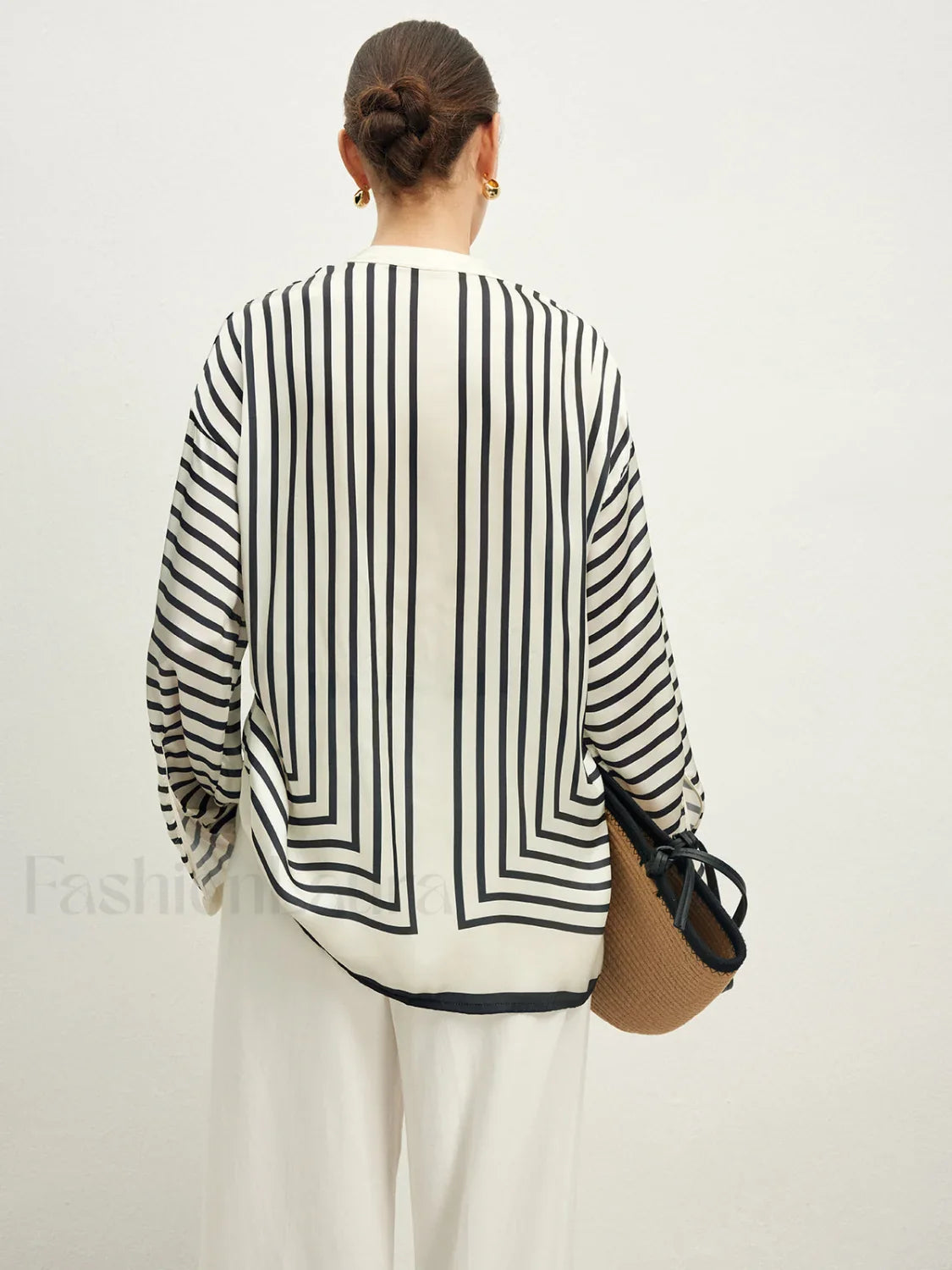 Satin Striped Button Cozy Blouse