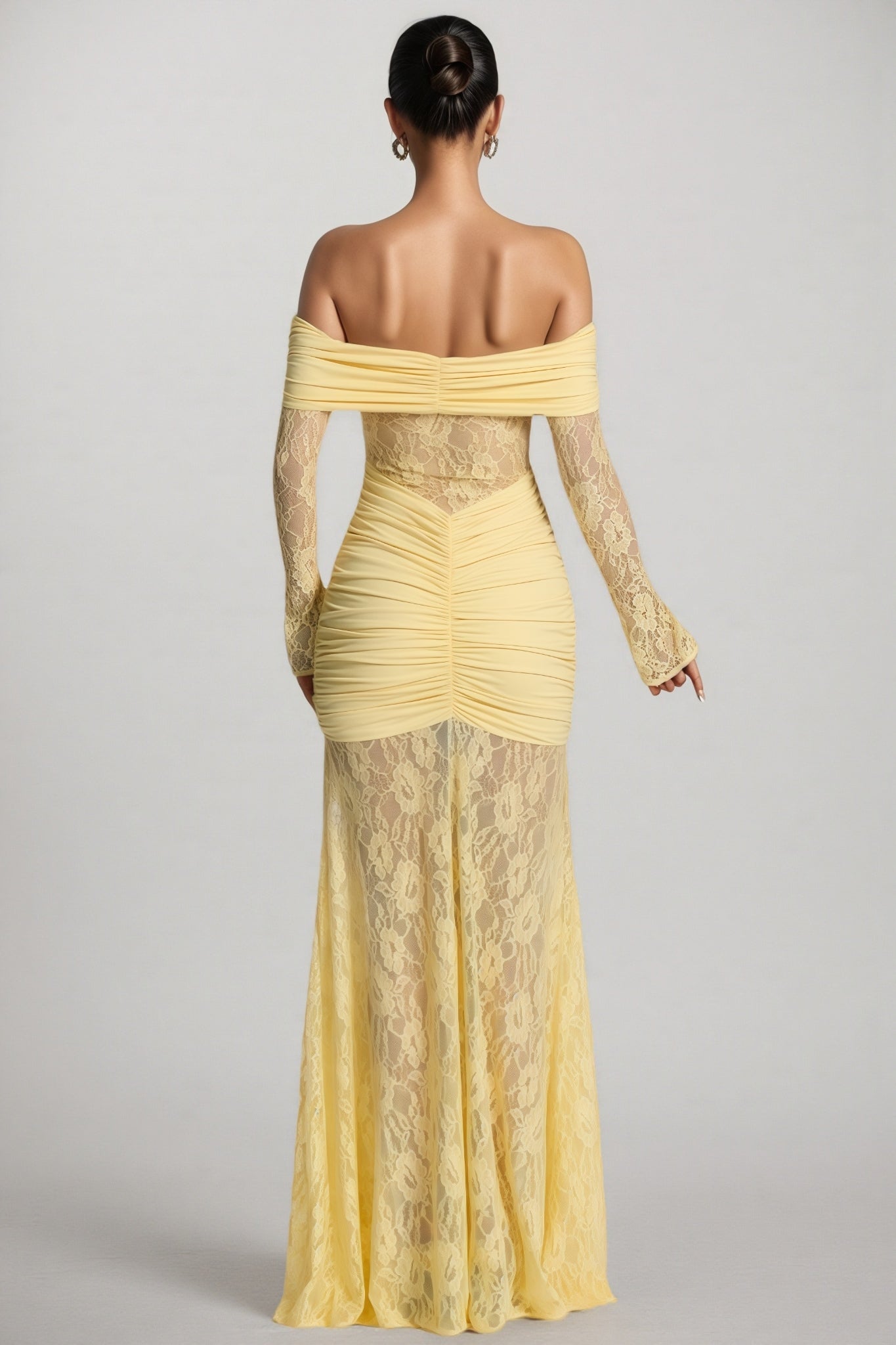 Jonilt Yellow Lace Cut-Out Fishtail Maxi Dress - View 6