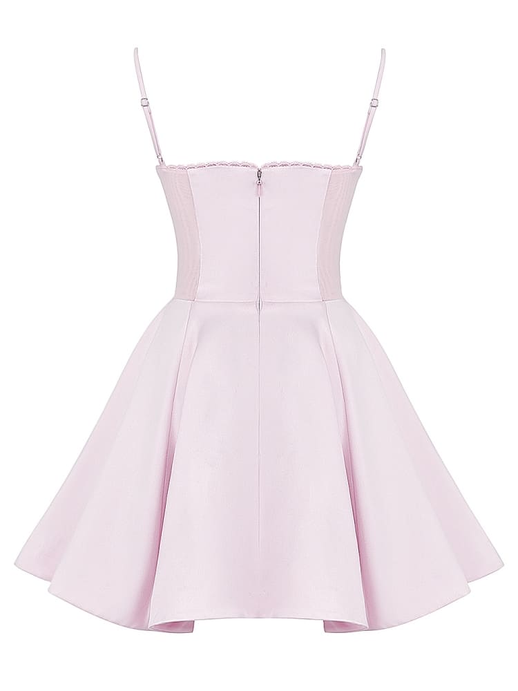 Satin Sweetheart Bustier Spaghetti Strap Tulle Hem Fit and Flare Mini Dress 10