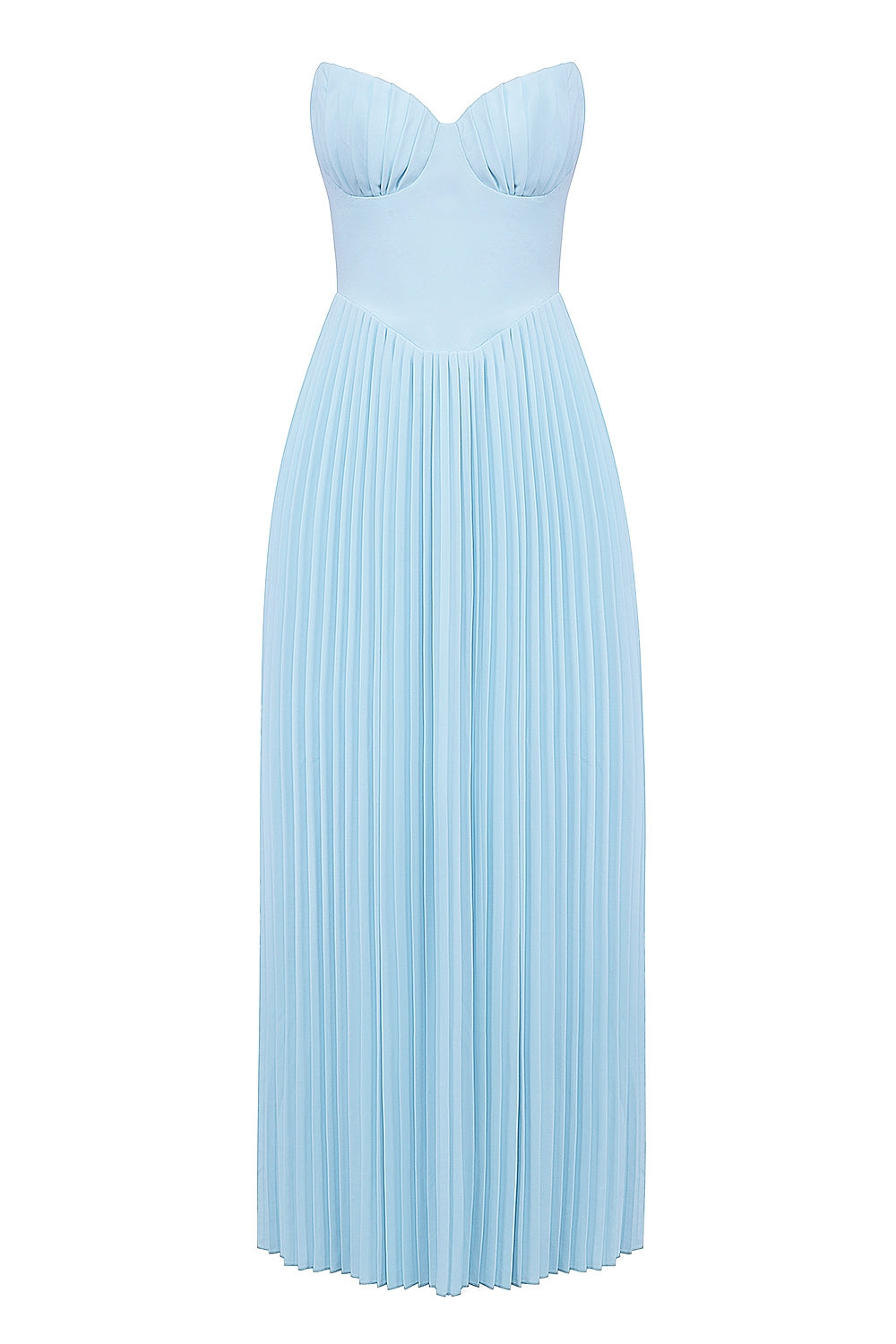 Strapless Sweetheart Bustier Pleated A-Line Maxi Dress 8