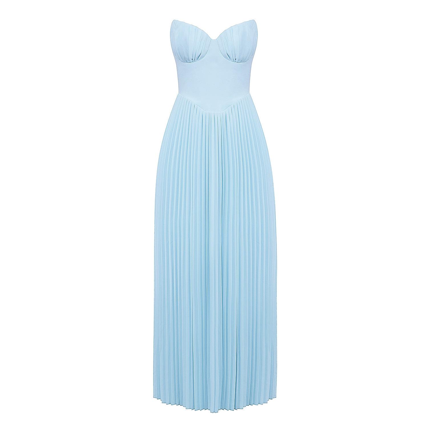 Chiffon Strapless Corset Pleated Maxi Gown