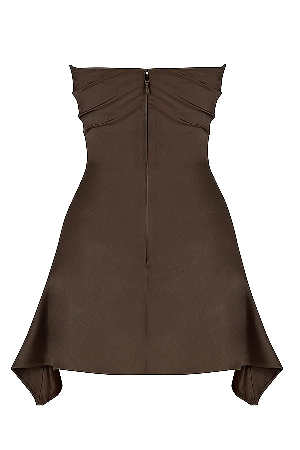 Satin Strapless Ruched Corset Asymmetric Hem Mini Dress 33