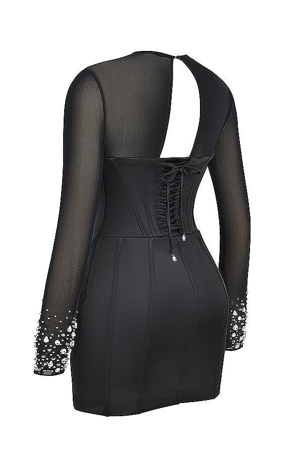 ARINA CRYSTAL BLACK MINI DRESS