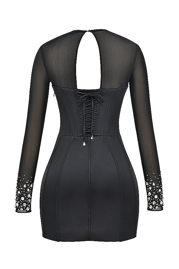 ARINA CRYSTAL BLACK MINI DRESS