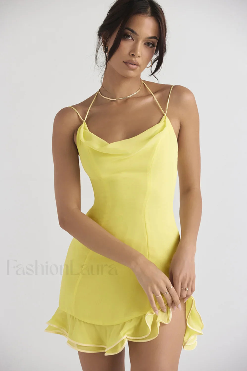 Scarlett Ruffle Stylish Mini Dress S / Yellow