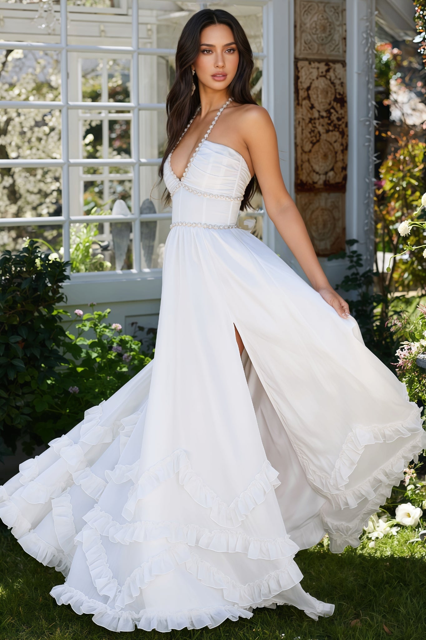 Theay White Side Slit Maxi Dress