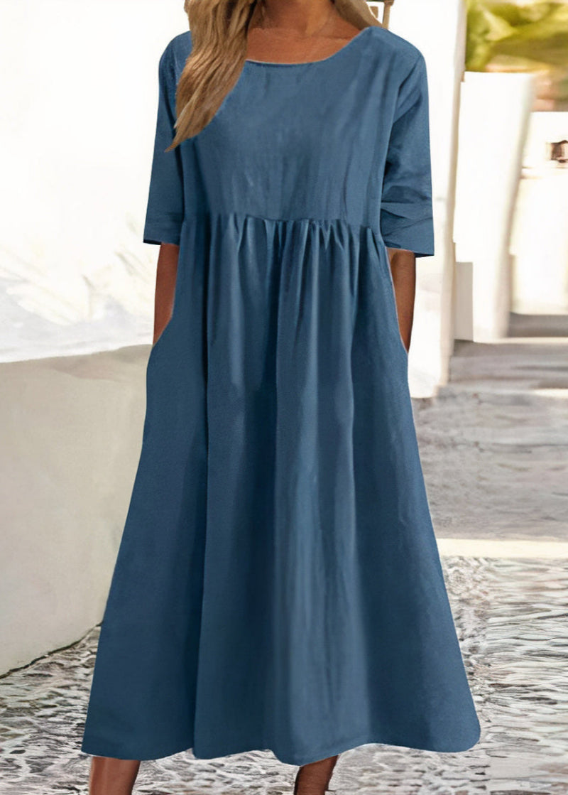 Scoop Neck Half Sleeve Empire Waist Pocket Summer Midi Dress