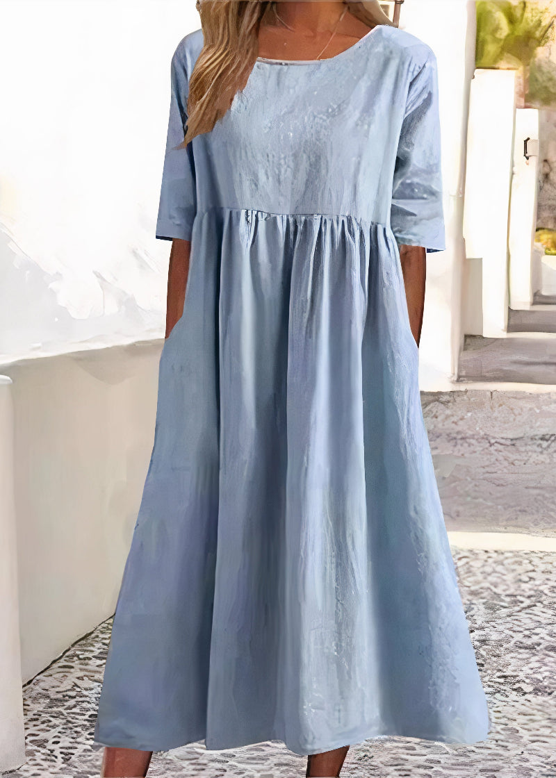 Scoop Neck Half Sleeve Empire Waist Pocket Summer Midi Dress