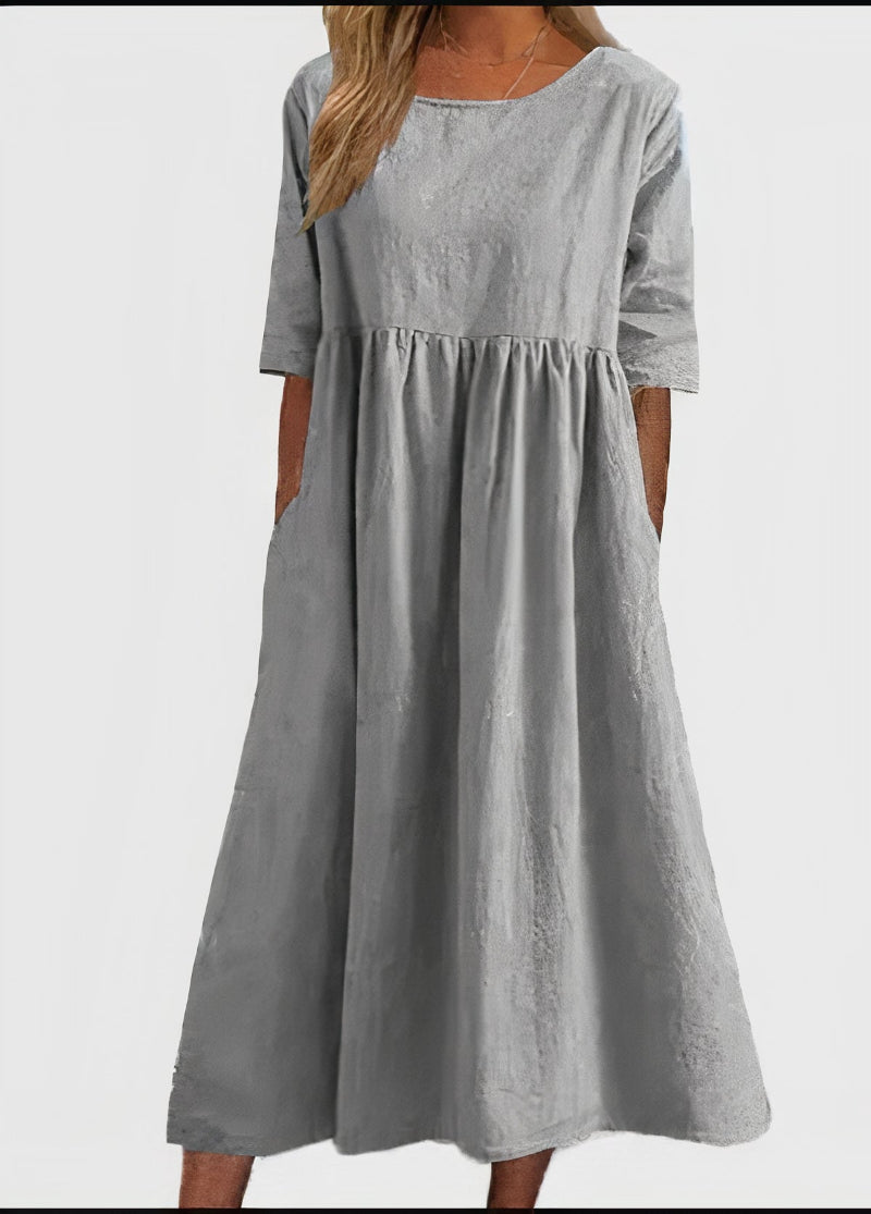 Scoop Neck Half Sleeve Empire Waist Pocket Summer Midi Dress