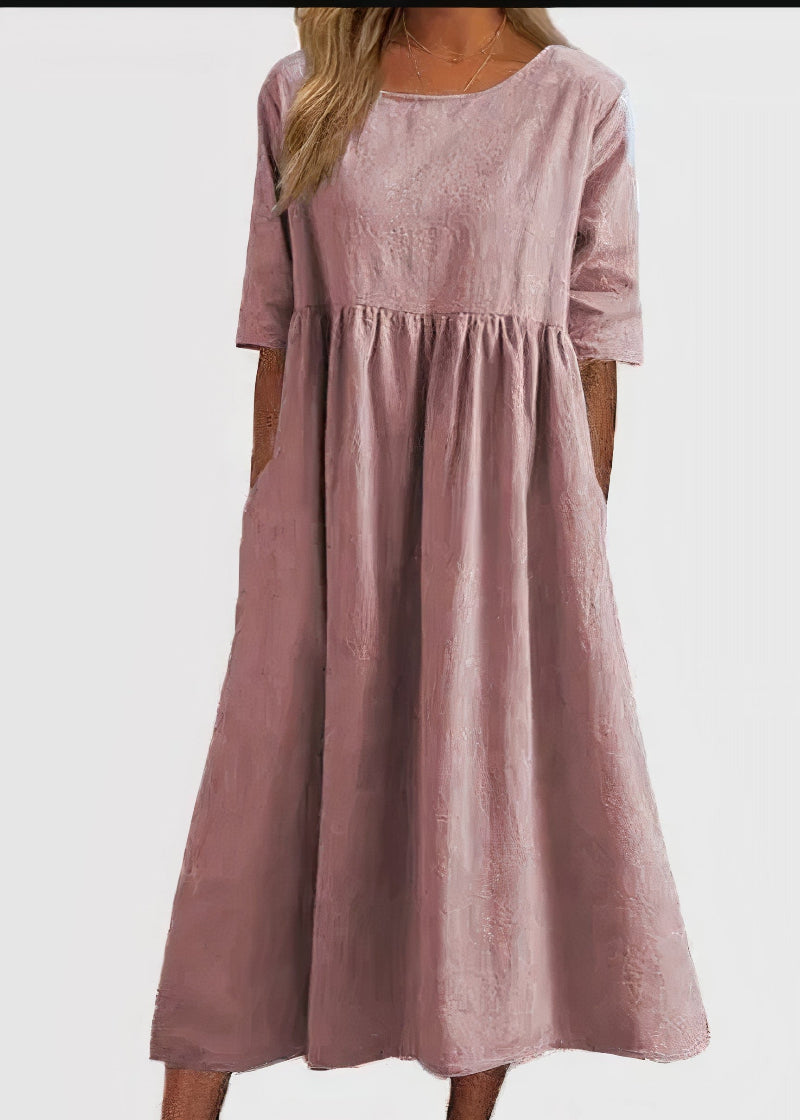 Scoop Neck Half Sleeve Empire Waist Pocket Summer Midi Dress