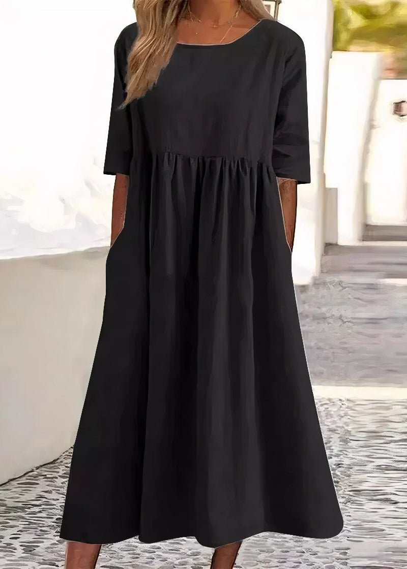 Scoop Neck Half Sleeve Empire Waist Pocket Summer Midi Dress