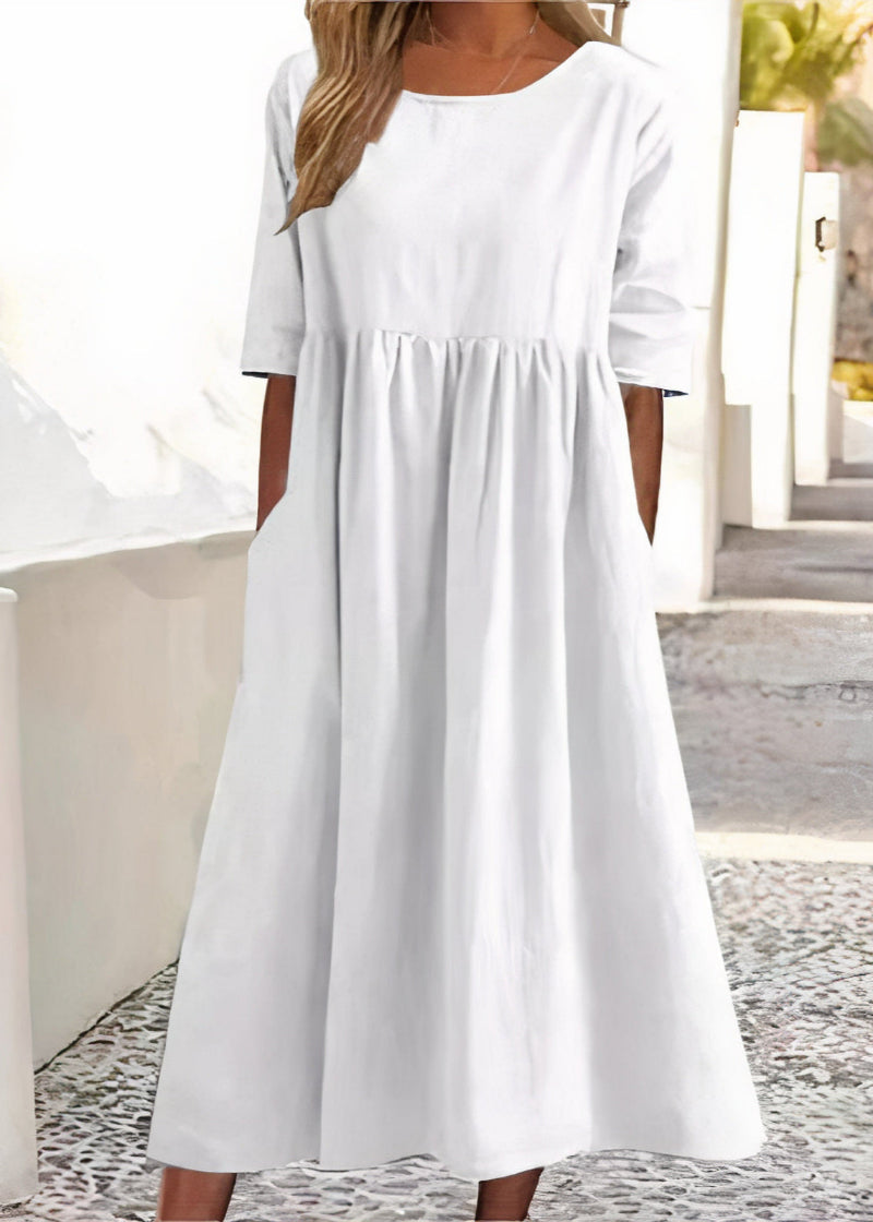 Scoop Neck Half Sleeve Empire Waist Pocket Summer Midi Dress