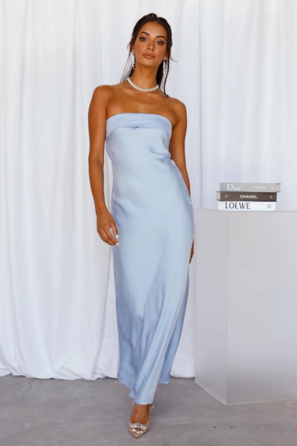 Satin Strapless Cuffed Bust Column Sheath Maxi Dress