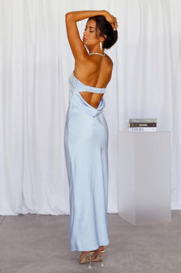 Satin Strapless Cuffed Bust Column Sheath Maxi Dress