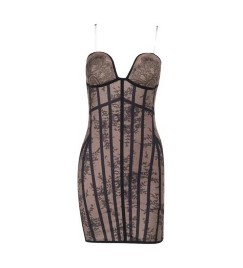 Charming Black Lace Mini Dress - View 2