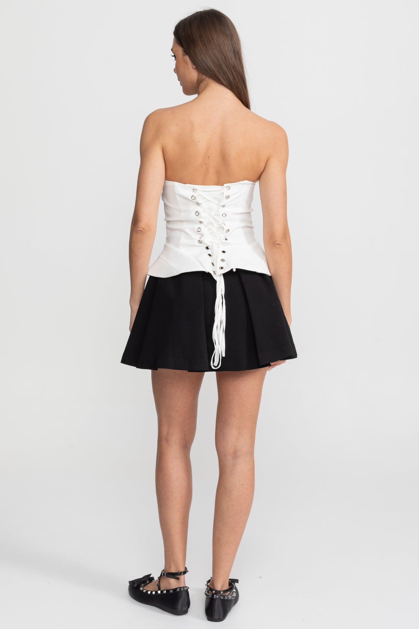 Strapless Top With Sculpted Bodice and Illusion Insert – White