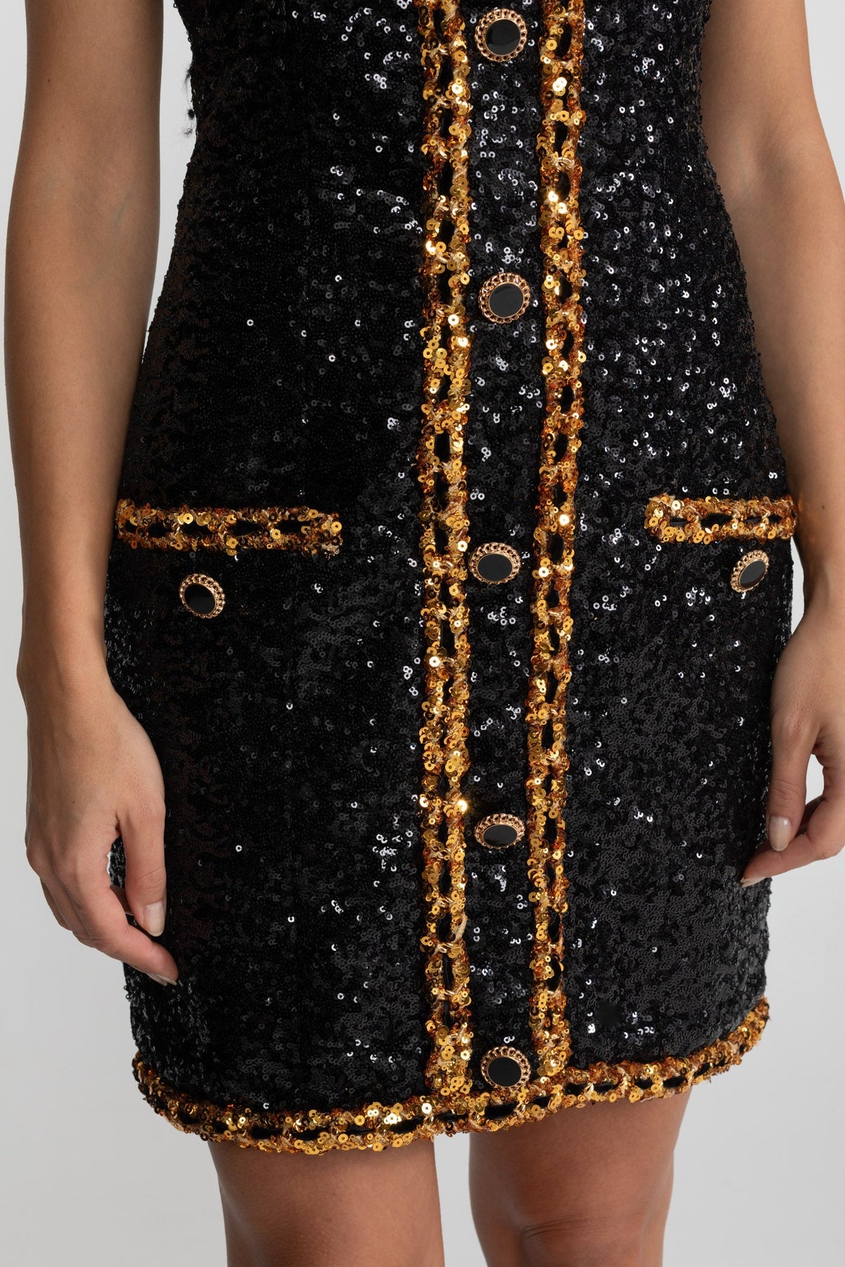 Strapless Sequin Chain Trim Button Front Bodycon Mini Dress 5