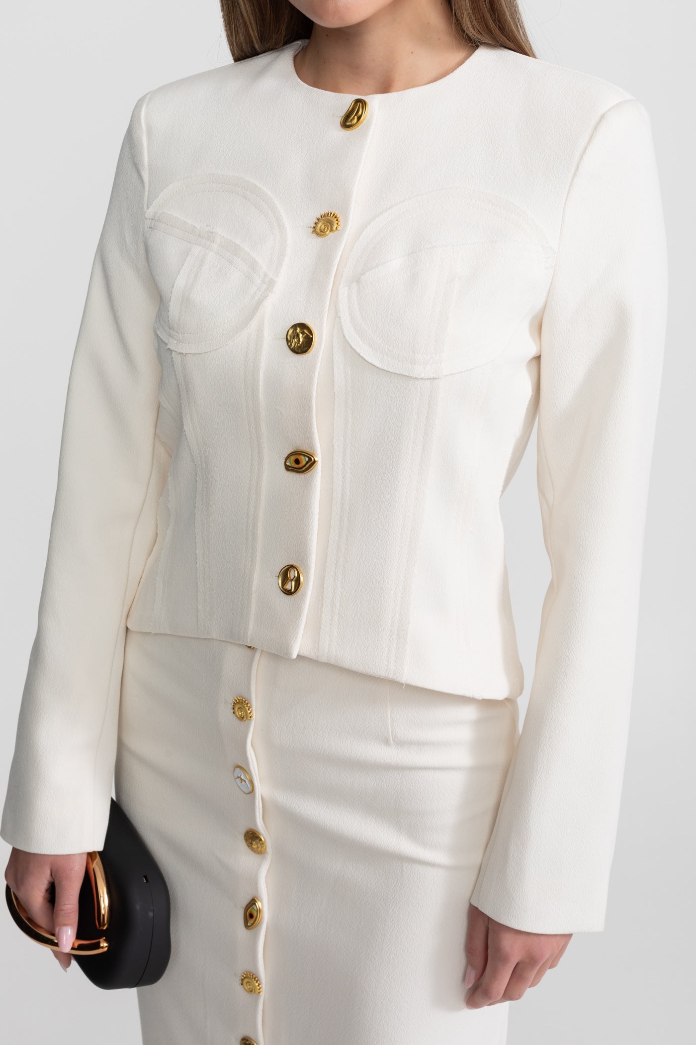 Co-ord Set with Statement Gold Buttons - White