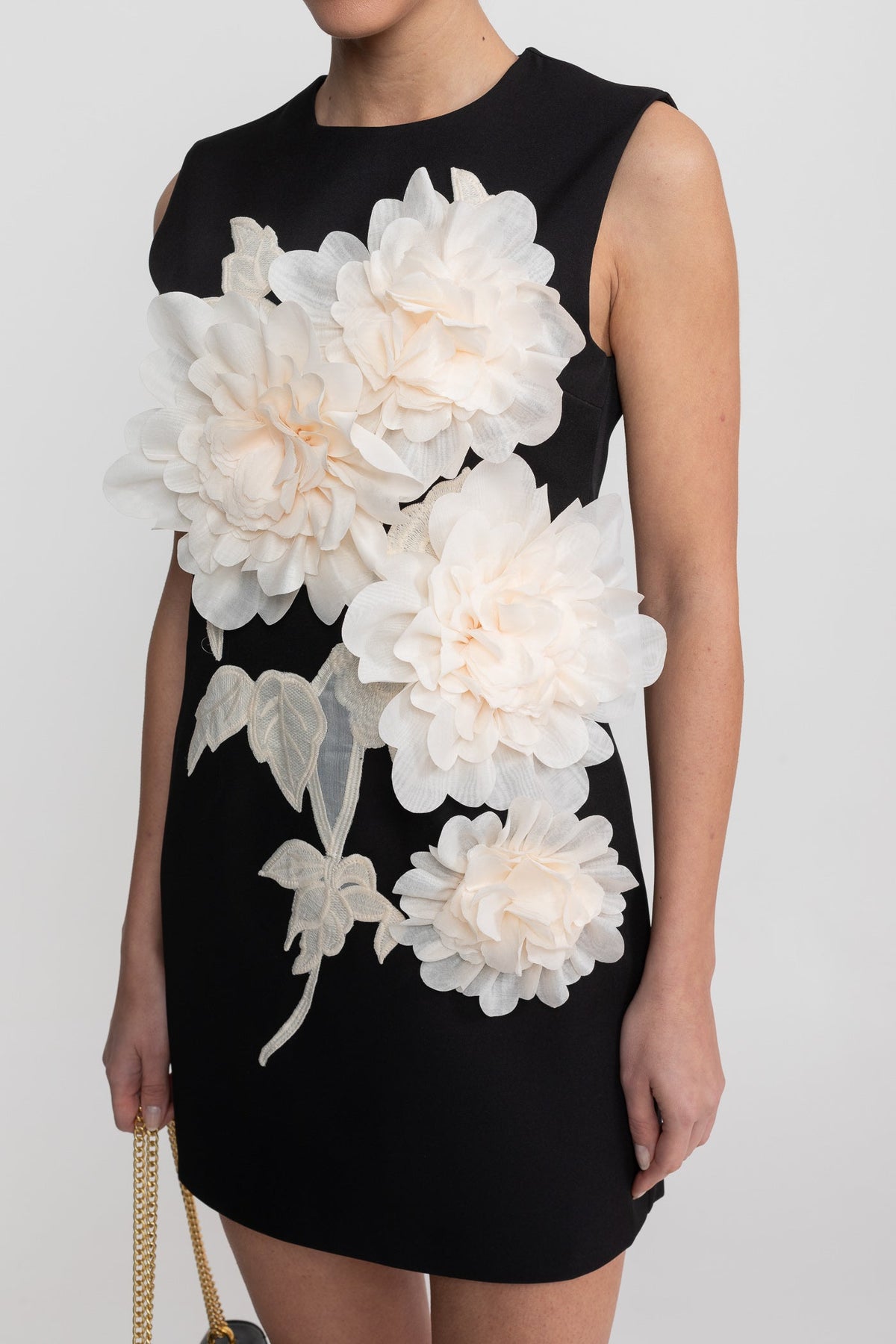 Sleeveless Crew Neck 3D Floral Applique Shift Mini Dress 7