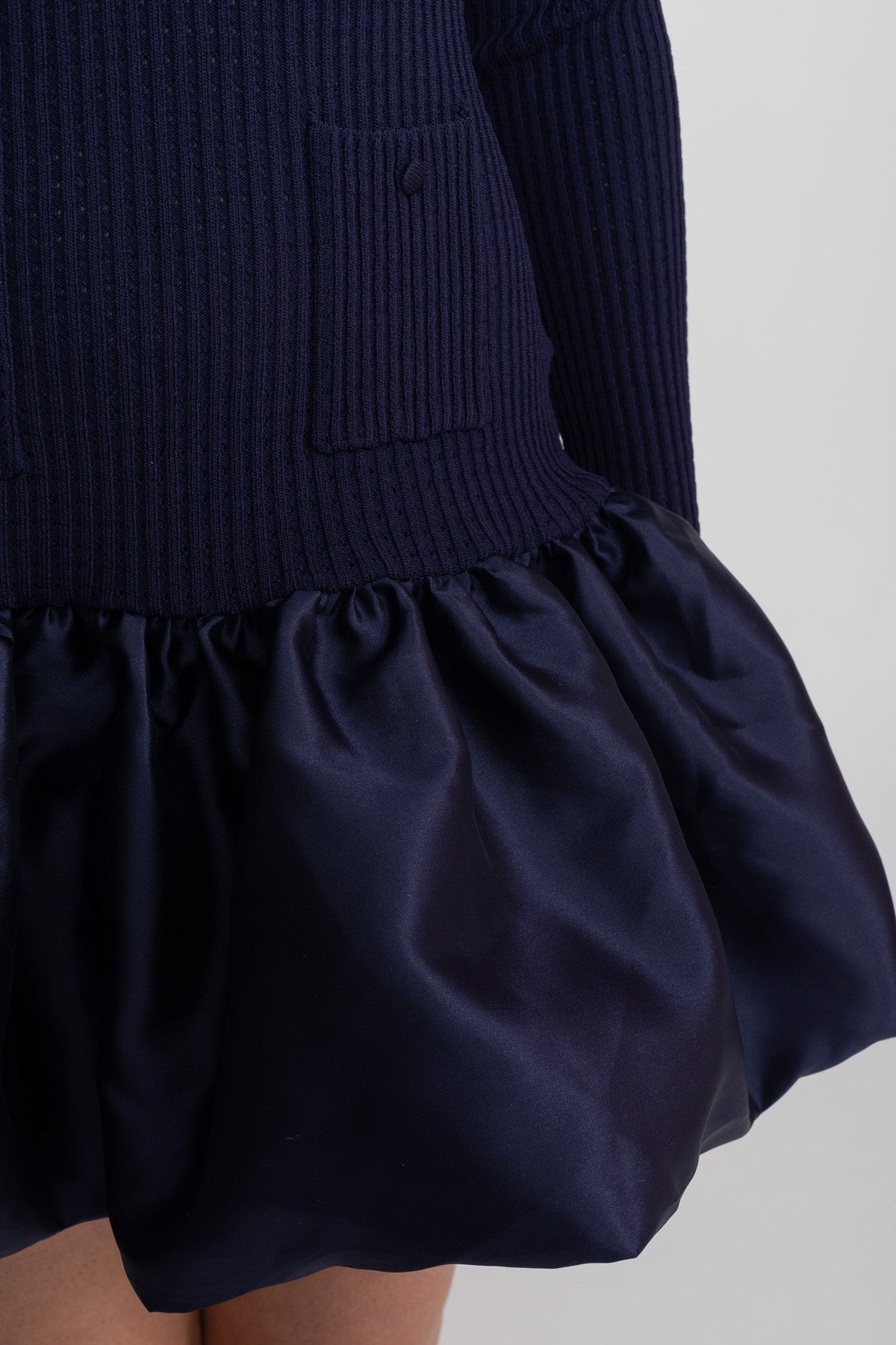 Lace Collar Long Sleeve Ribbed Knit Bubble Hem Mini Dress 6