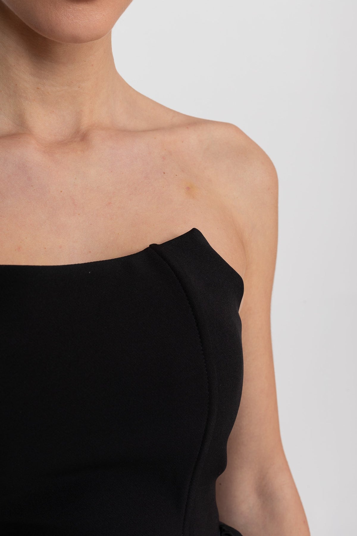 Strapless Corset Bodice Asymmetric Draped Skirt Maxi Dress 7