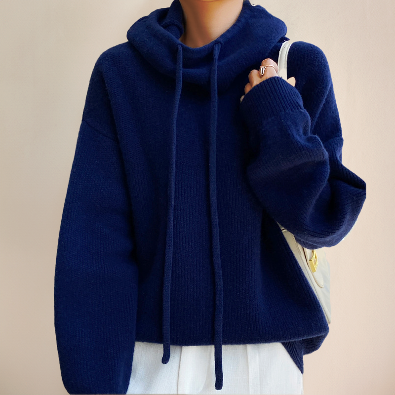 Hooded Drawstring Oversized Knit Sweater