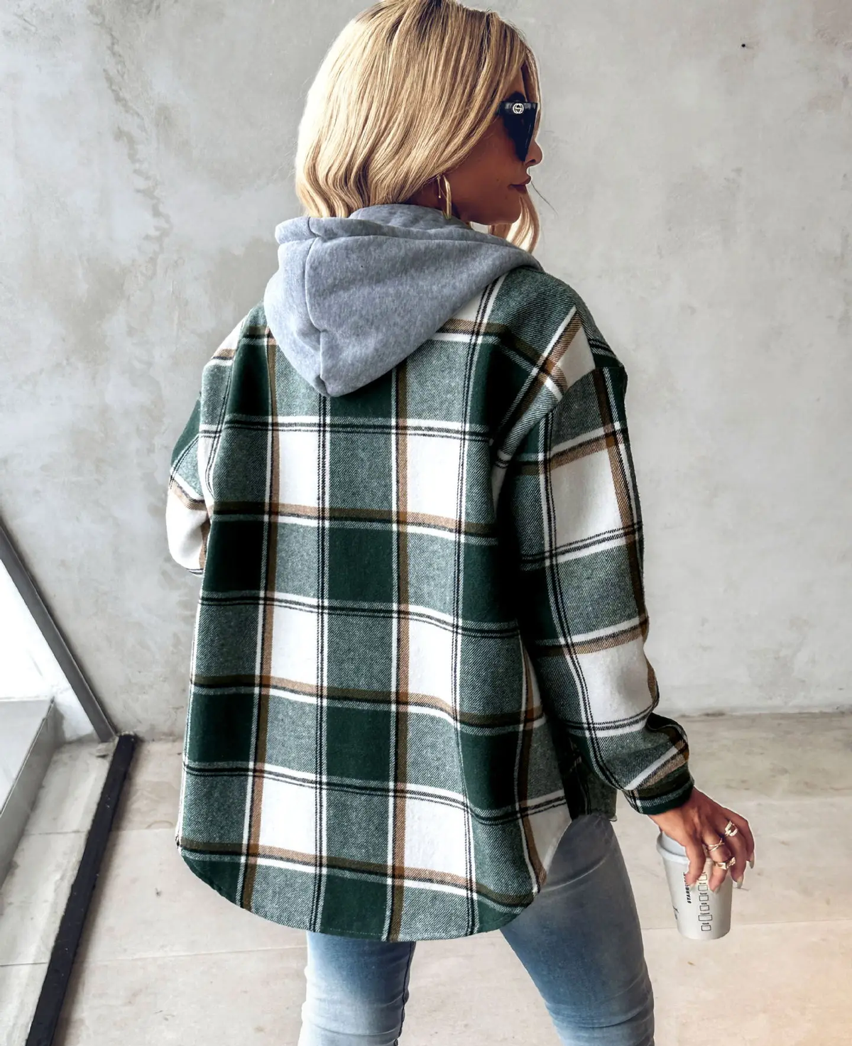 Plaid Hooded Button Front Fleece Lined Shacket