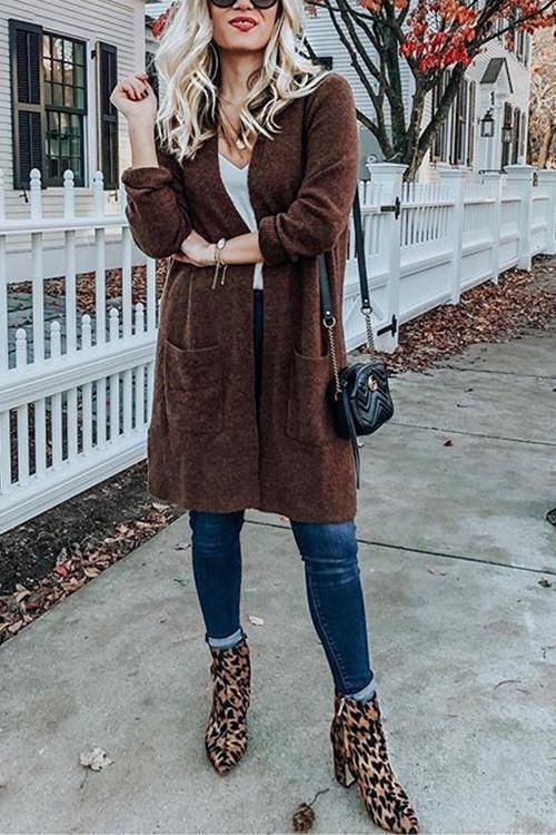 Pocket Knitting Long Coat