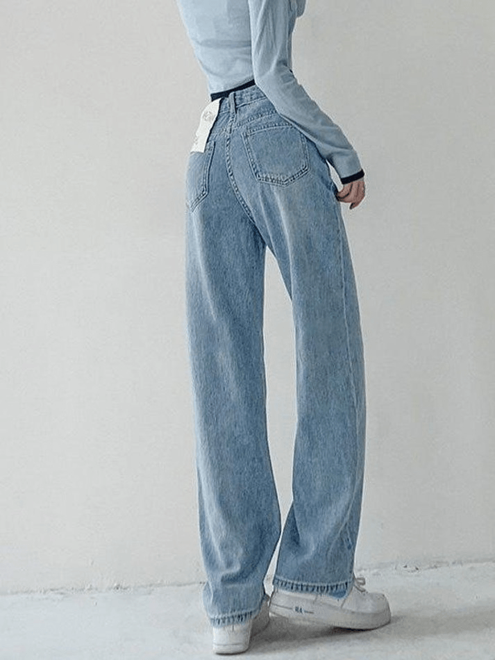 High Waist Front Seam Wide Leg Denim Jeans 13