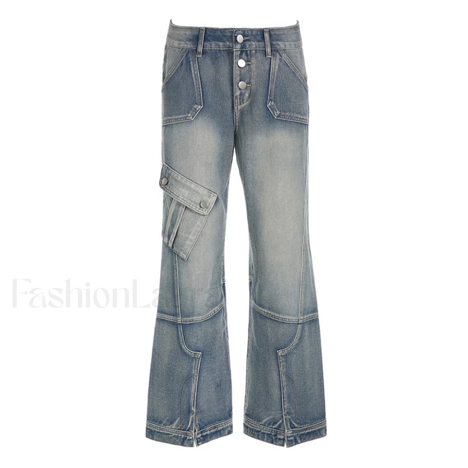 Seamed Pocket Straight Trendy Leg Cargo Jeans Blue / L women clothing