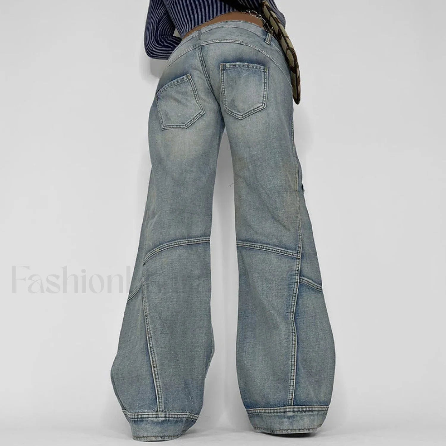 Seamed Pocket Straight Trendy Leg Cargo Jeans